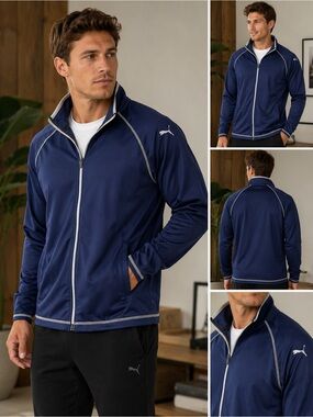 Puma Men’s XL Navy Blue Full Zip Track Jacket Athletic Lightweight
